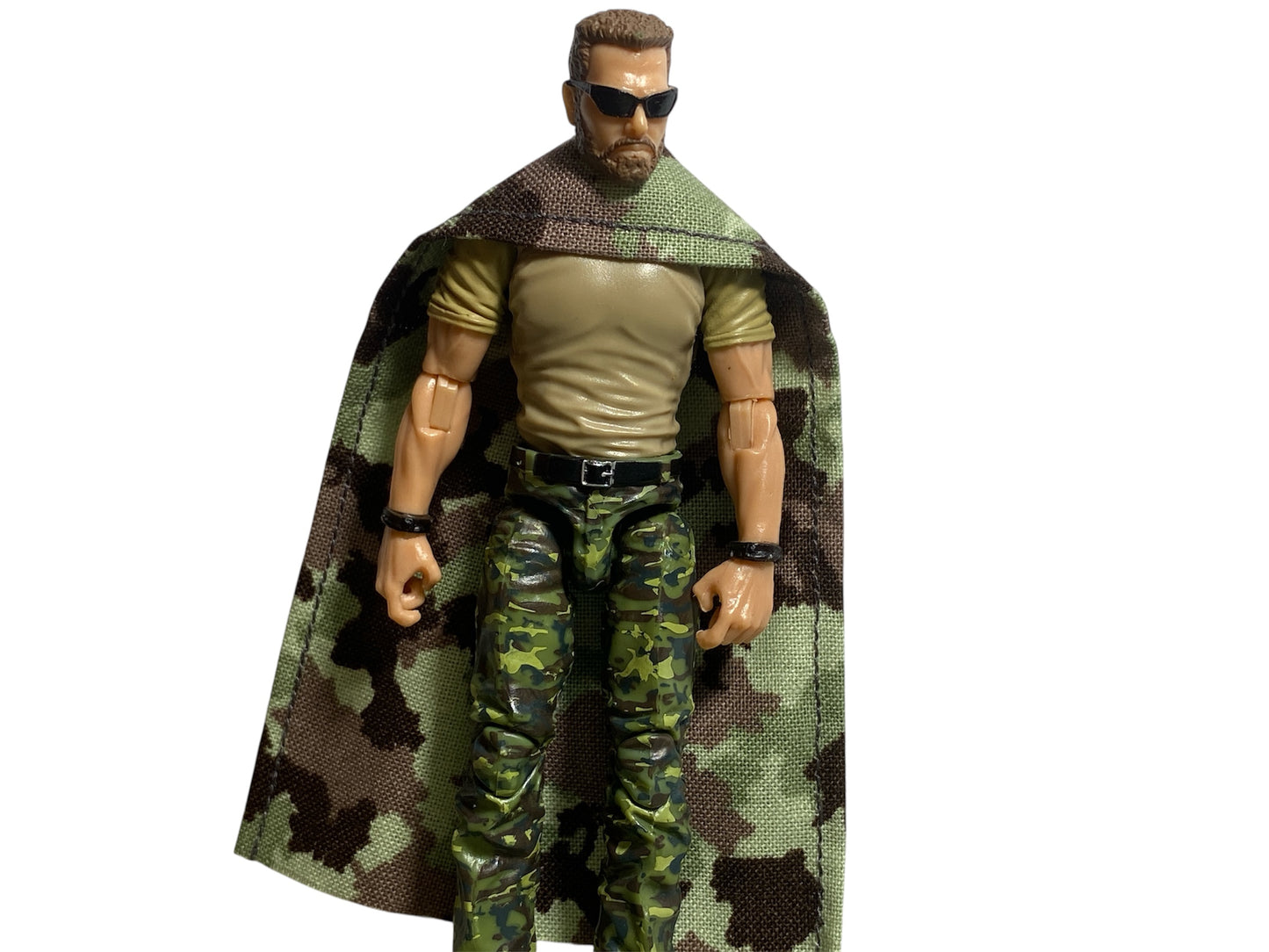1:18 scale action figure cape in brown, green, and dark brown camo.