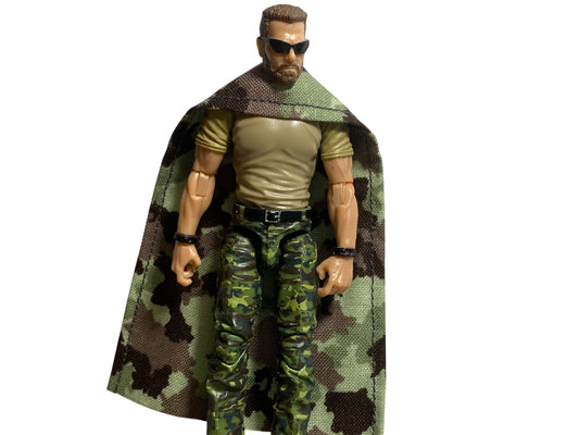 1:18 scale action figure cape in brown, green, and dark brown camo.